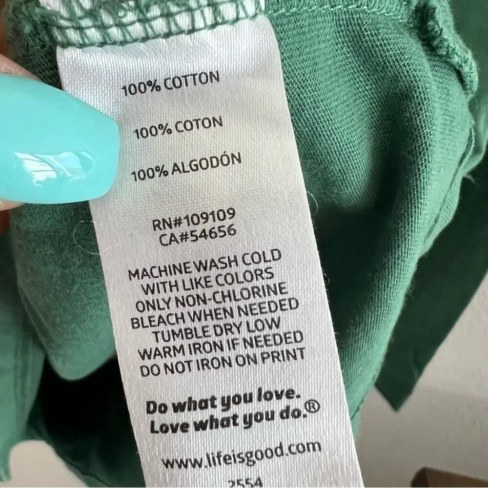 Life Is Good Thankful and Grateful Long Sleeve Green Shirt Top 100% Cotton Small - Picture 7 of 7